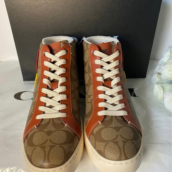 Coach X Peanuts Clip High Top Sneaker In Signature Canvas With Patches CF163 - Picture 4 of 9